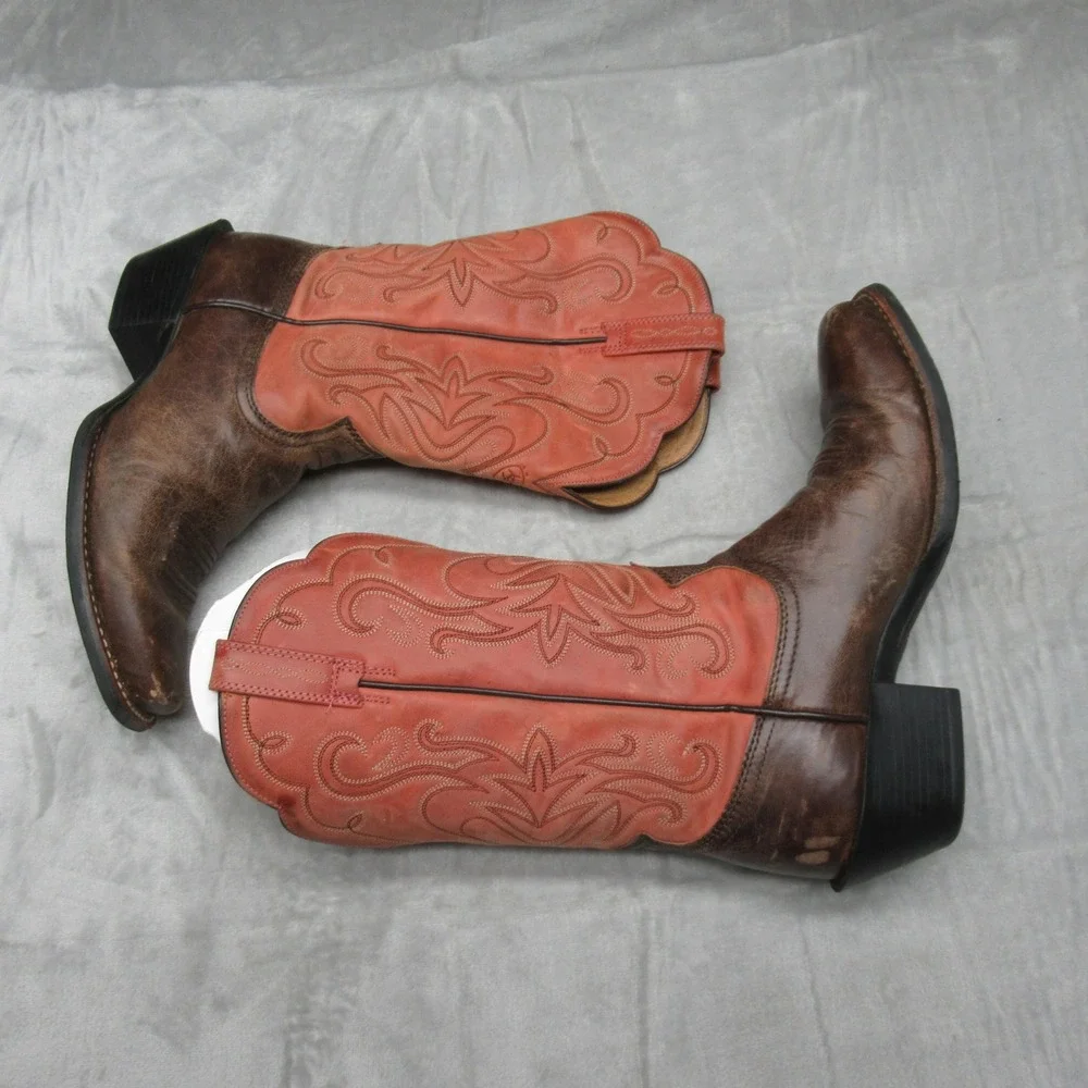 Ariat Womens Western Boots 7.5B Pink Leather Square Toe Embroider Cowboy Floral - Picture 4 of 16